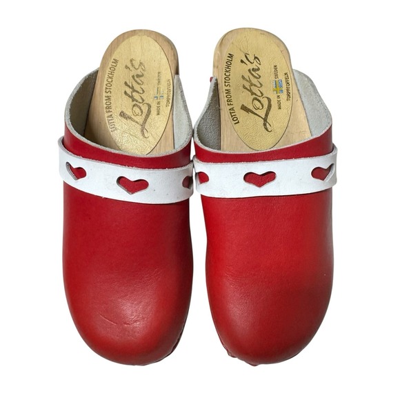 Lotta's Made In‎ Sweden Big Girls Clogs Size 34 Red Hearts - Picture 1 of 5